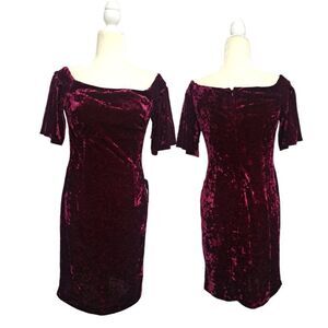 Eliza J Women's Off The Shoulder Velveteen Burgundy Party Sheath Dress Sz 8